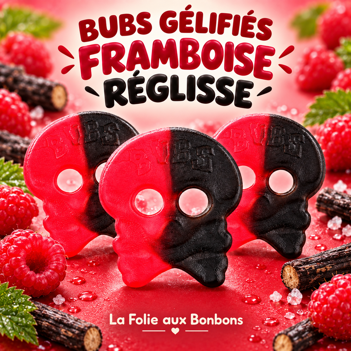 BUBS de réglisse salée à la framboise Gélatine (Crânes Framboise/Réglisse)