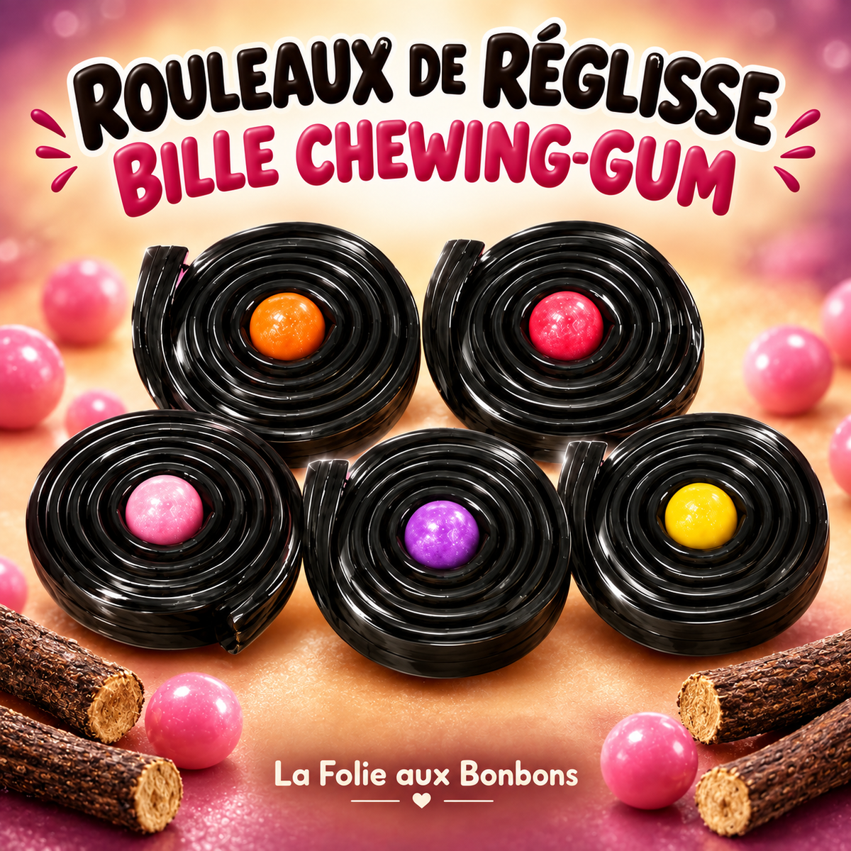 Rouleaux de réglisse + bille gum 100g
