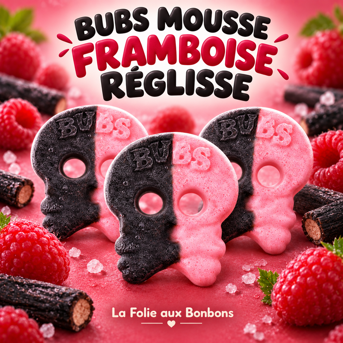 BUBS Mousse de réglisse salée à la framboise (Crânes Framboise/Réglisse)