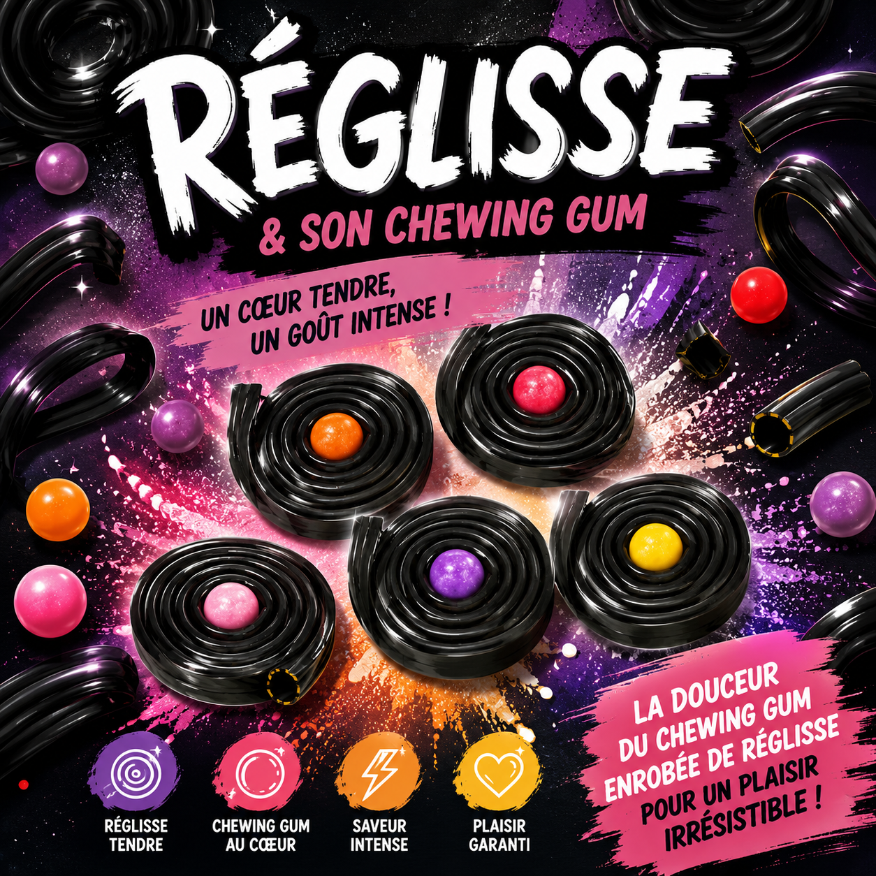 Rouleaux de réglisse + bille gum 100g
