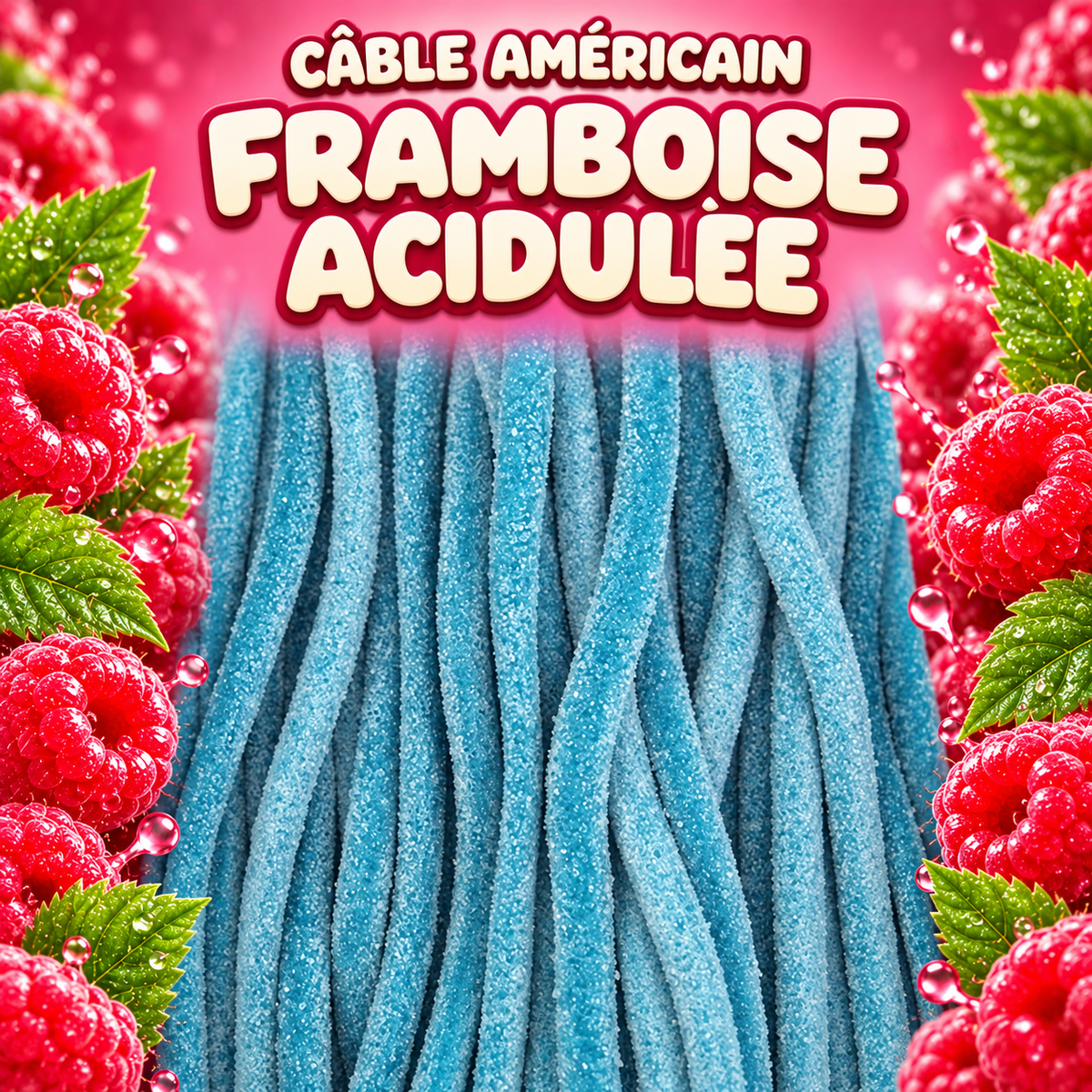Cable américain 60 cm - Framboise acidulée
