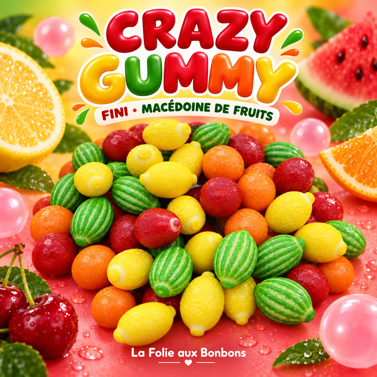 Crazy Gummy bubble gum Macédoine de Fruits Fini