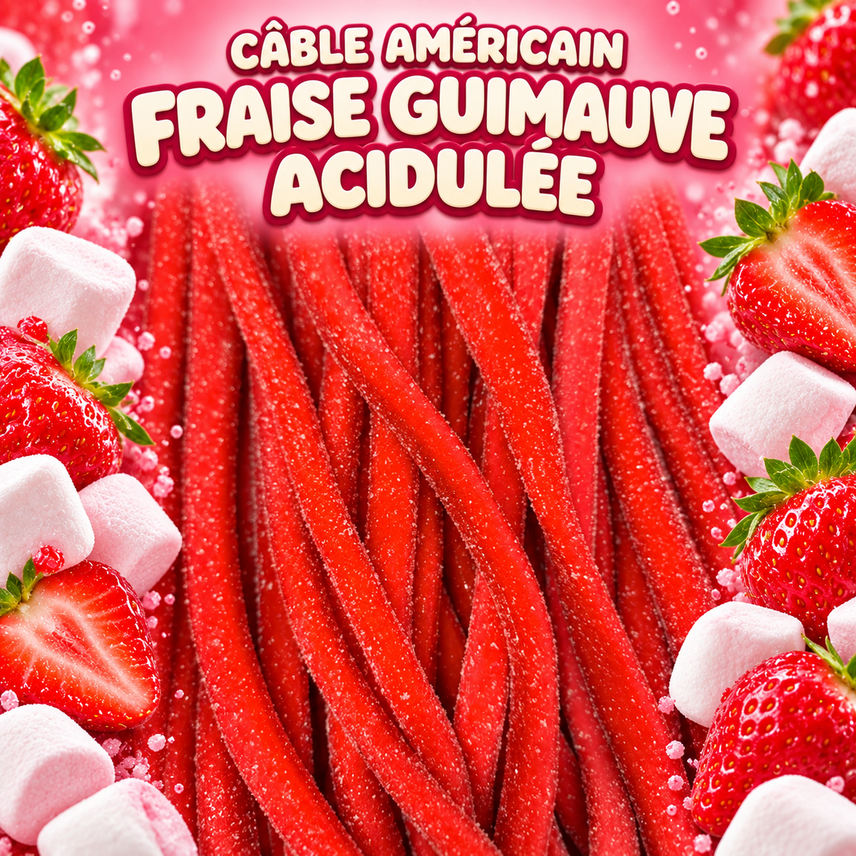 Cable américain 60 cm - Fraise guimauve acidulé